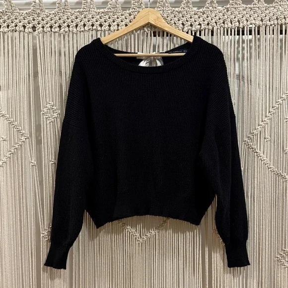 Zara Black Crew Neck Women's Sweater with Tie Back Collar - Picture 1 of 8